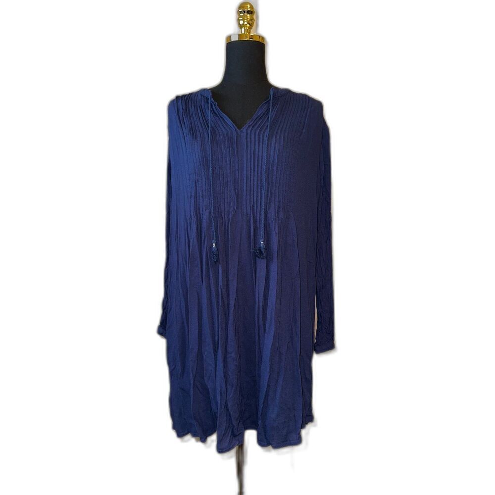Old Navy Women's Navy Blue Boho Dress Size L | Long Sleeve | Lined | Tassel Tie